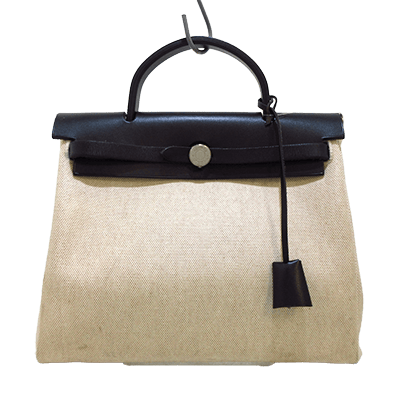 エルメス エールバッグPM アイボリー×ベージュ×黒 トワルアッシュ×ボックスカーフ