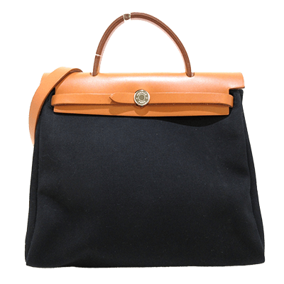 エルメス エールバッグPM 黒×ブラウン トワルオフィシエ×ボックスカーフ