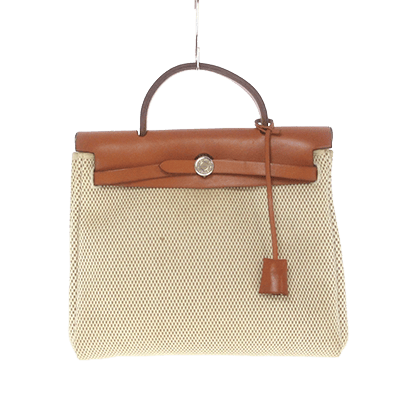 エルメス エールバッグPM アイボリー×ライトブラウン トワルGM×ボックスカーフ