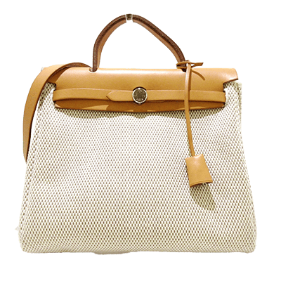 エルメス エールバッグPM アイボリー×ライトブラウン トワルGM×ボックスカーフ