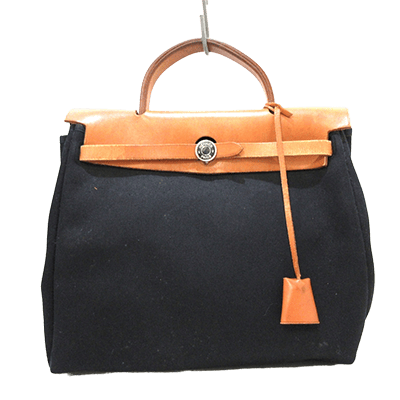 エルメス エールバッグPM 黒×ブラウン トワルオフィシエ×ボックスカーフ