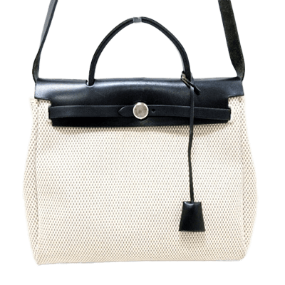 エルメス エールバッグPM アイボリー×黒 トワルGM×ボックスカーフ