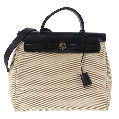 エルメス エールバッグPM アイボリー×ベージュ×黒 トワルGM×ボックスカーフ