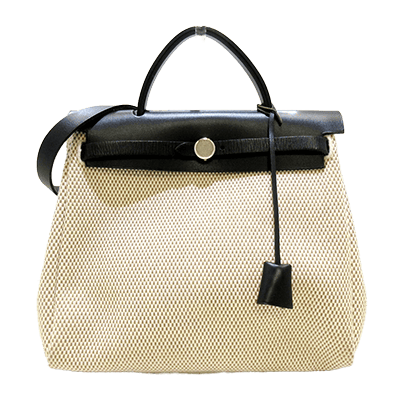 エルメス エールバッグPM アイボリー×黒 トワルGM×ボックスカーフ