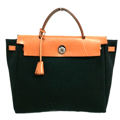 エルメス エールバッグPM 黒×ブラウン トワルオフィシエ×ボックスカーフ