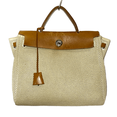 エルメス エールバッグPM ブラウン×ベージュ×アイボリー ボックスカーフ×トワルGM