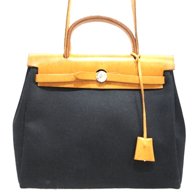 エルメス エールバッグPM 黒×ライトブラウン トワルオフィシエ×ボックスカーフ