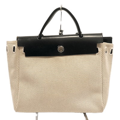 エルメス エールバッグPM アイボリー×グレー×黒 トワルGM×ボックスカーフ