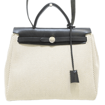 エルメス エールバッグPM アイボリー×黒 トワルGM×ボックスカーフ