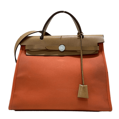 エルメス エールバッグジップPM オレンジ×ライトブラウン トワルミリタリー×ヴァッシュハンター