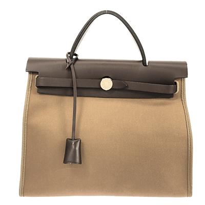 エルメス エールバッグジップPM グレーベージュ×ダークブラウン トワルオフィシエ×ヴァッシュハンター