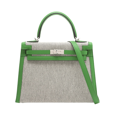エルメス ケリー25 トワルアッシュ×ヴォースイフト ヴェール ユッカ シルバー