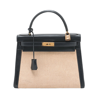 エルメス ケリー28 トワルアッシュ×ボックスカーフ ネイビー ゴールド