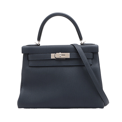 エルメス ケリー28 トゴ ブルーニュイ シルバー
