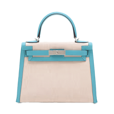 エルメス ケリー28 トワルアッシュ×ヴォースイフト ブルーノール シルバー