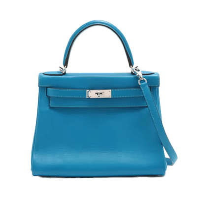 エルメス ケリー28 トゴ ブルーゼリージュ シルバー