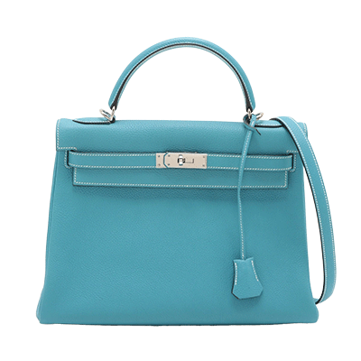 エルメス ケリー32 トゴ ブルージーン シルバー