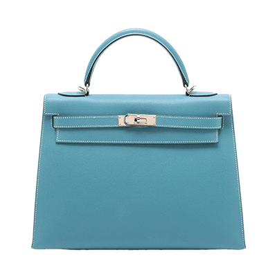 エルメス ケリー32 ヴォーエプソン ブルージーン シルバー