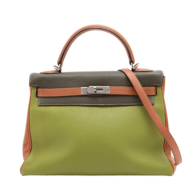 エルメス ケリー32 トゴ グリーンアップル×カノピ シルバー