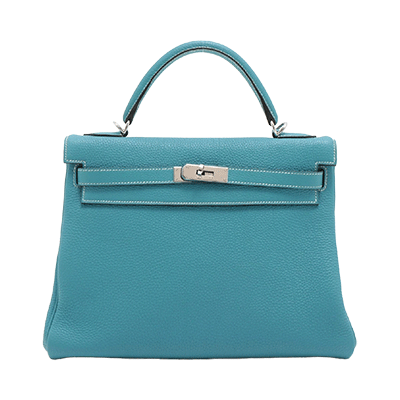 エルメス ケリー32 トゴ ブルージーン シルバー