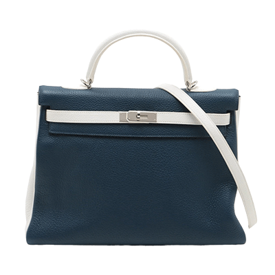 エルメス ケリー35 トゴ ブルードマルト×ホワイト シルバー