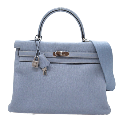エルメス ケリー35 トゴ ブルーリン シルバー