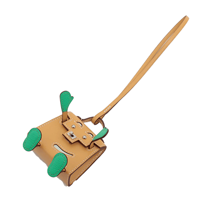 エルメス ケリードール チャーム レザー ベージュ×グリーン