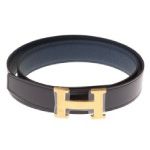 HERMES エルメス Hベルト 95cm BOXカーフ/トゴ 黒/ブルードプリュス