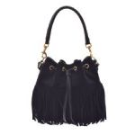Saintlaurent サンローラン 2WAYショルダーバッグ フリンジ 巾着 スエード ブラック GP金具